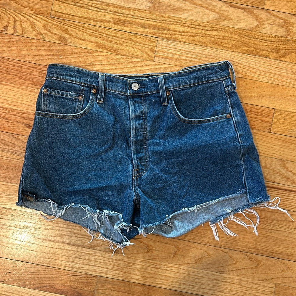 Levi's 501 medium/dark wash cut offs denim shorts
